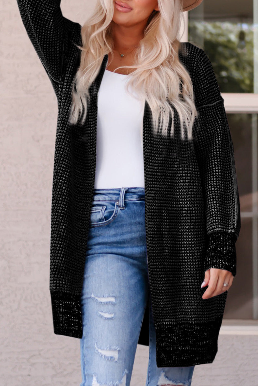 Apricot Chunky Waffle Knit Oversized Collar Cardigan