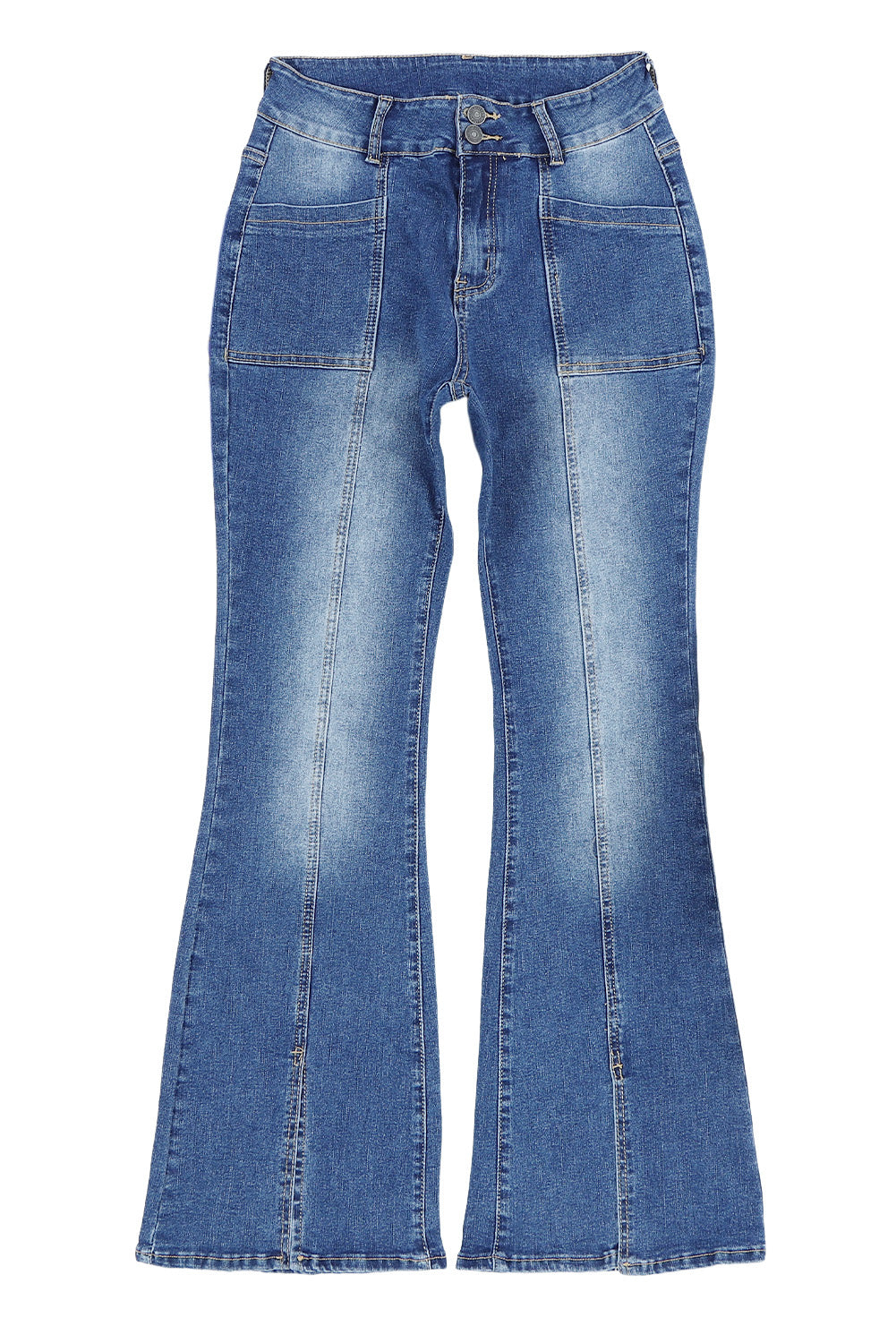 Blue Exposed Seam Split Flare Jeans