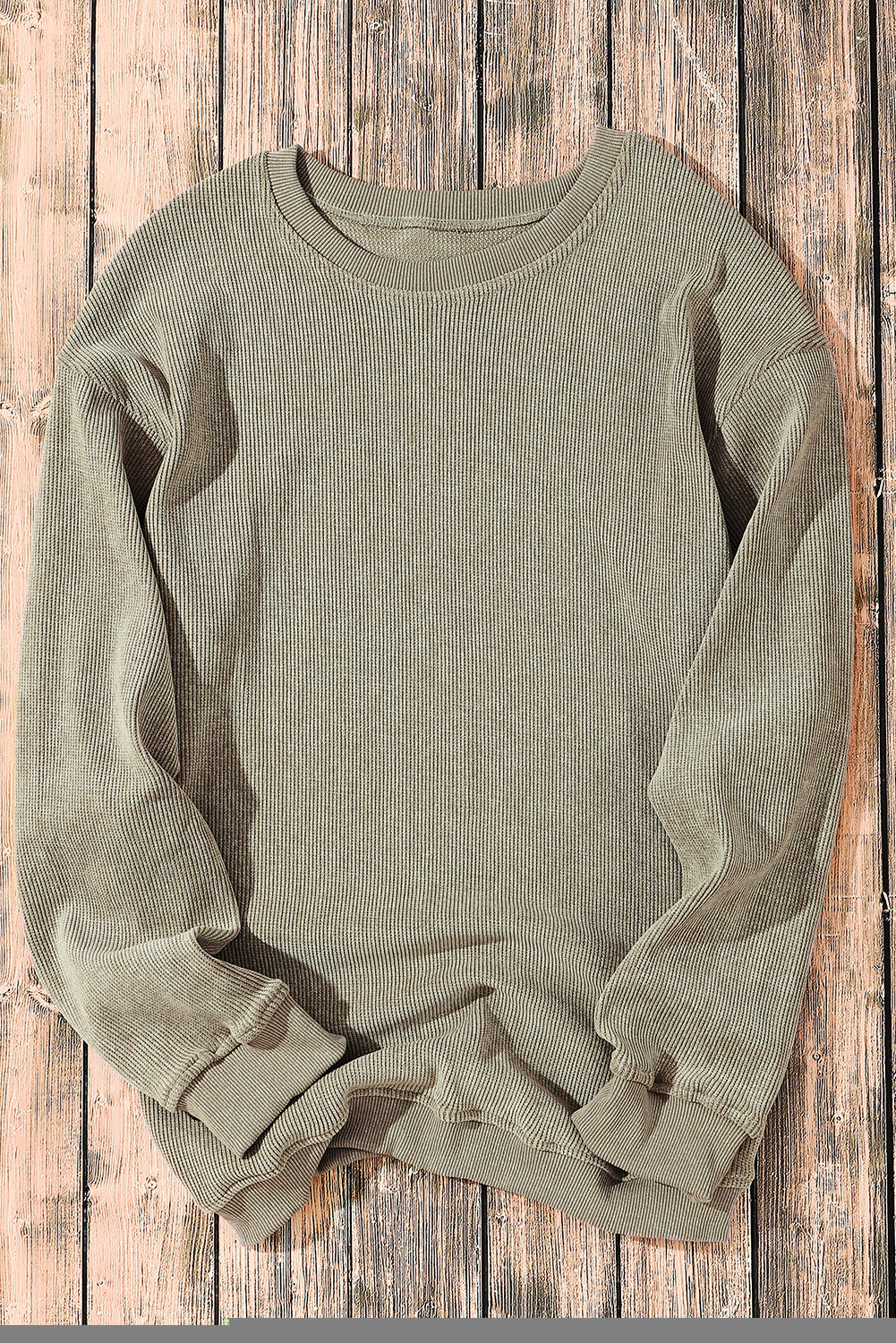 Black Plus Size Corded Round Neck Sweatshirt