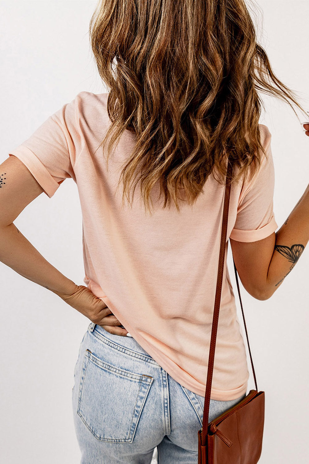 White Round Neck Rolled Sleeve Plus Size T-shirt
