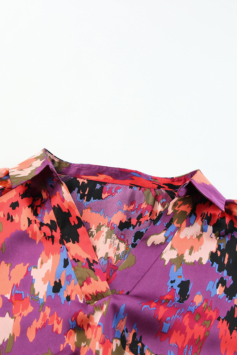 Plus Size Abstract Print V-Neck Long Sleeve Blouse