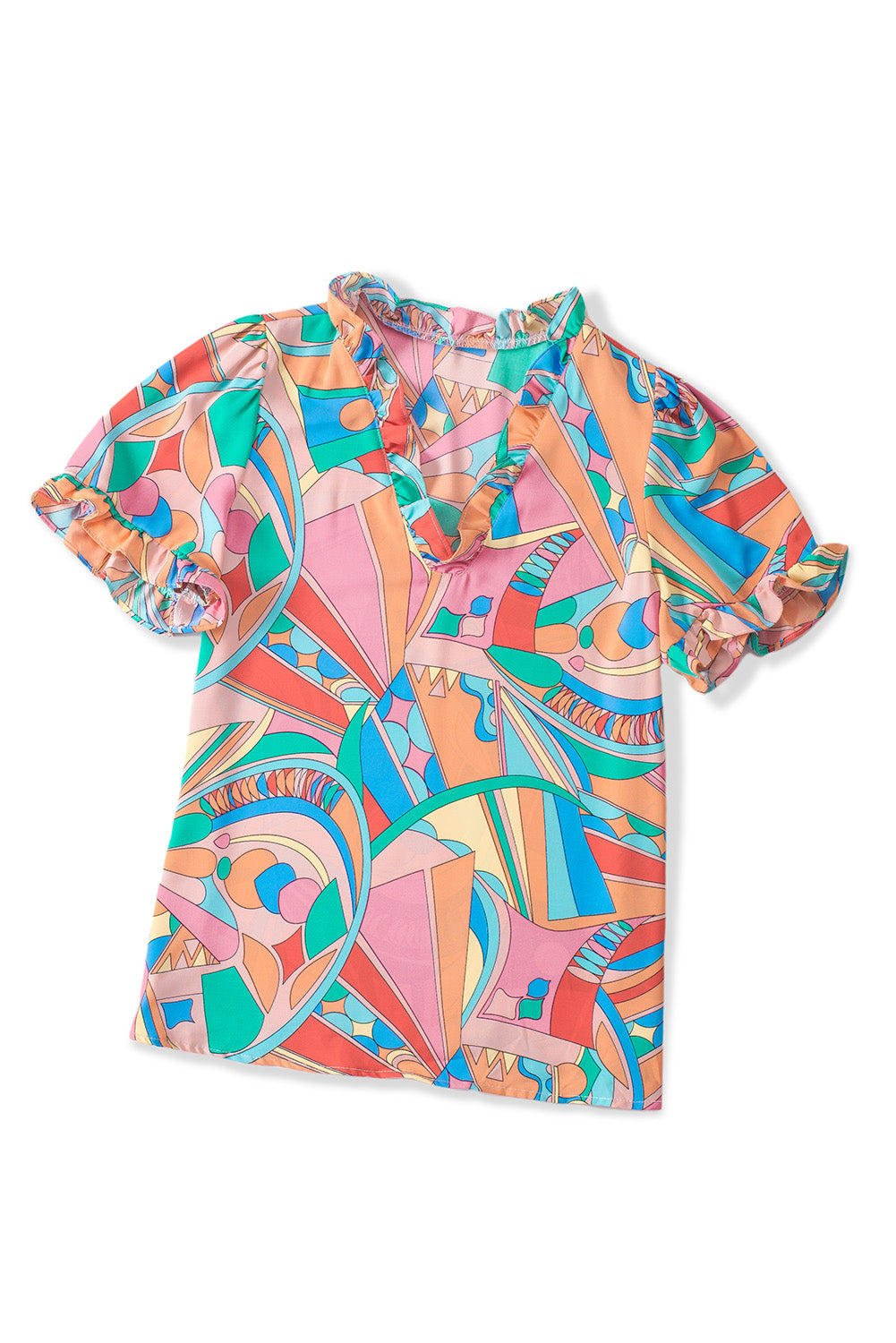 Multicolor Geometric Abstract Print Long Sleeve Shirt Dress