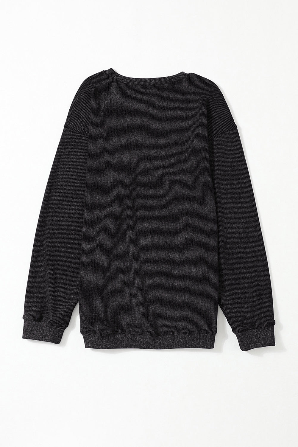 Black Plus Size Corded Round Neck Sweatshirt