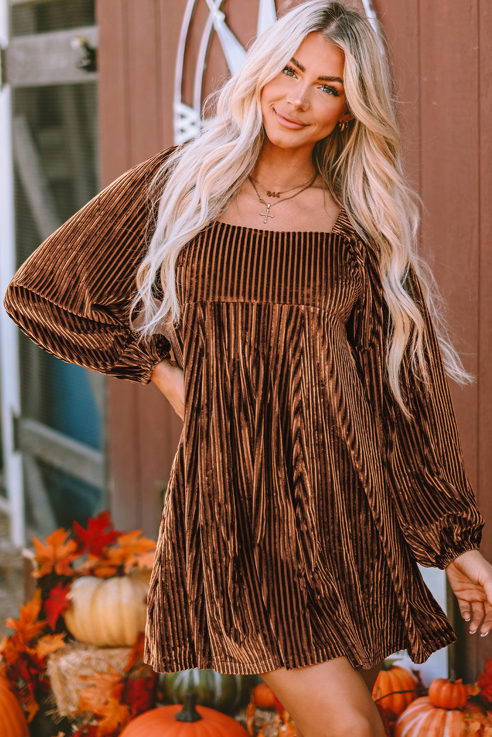 Chestnut Half Zip V Neck Ribbed Velvet Top