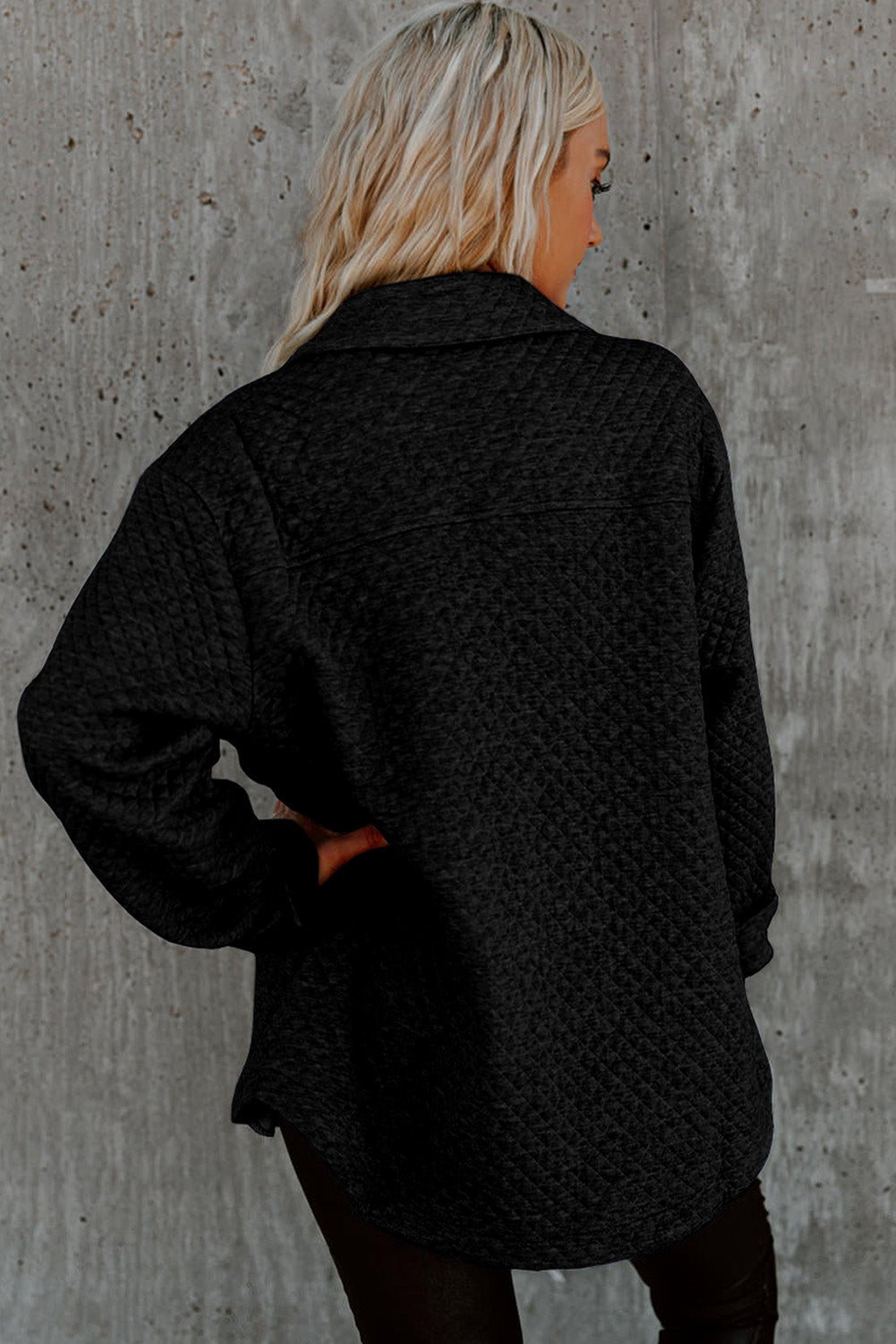 Gray Lattice Texture Retro Flap Pocket Button Shacket