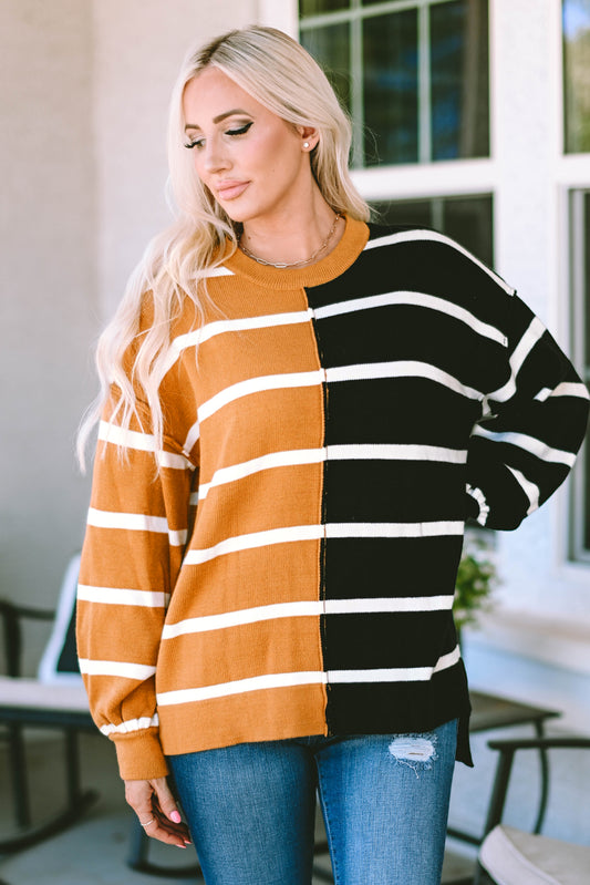 Plus Size Colorblock Striped Patchwork Loose Top