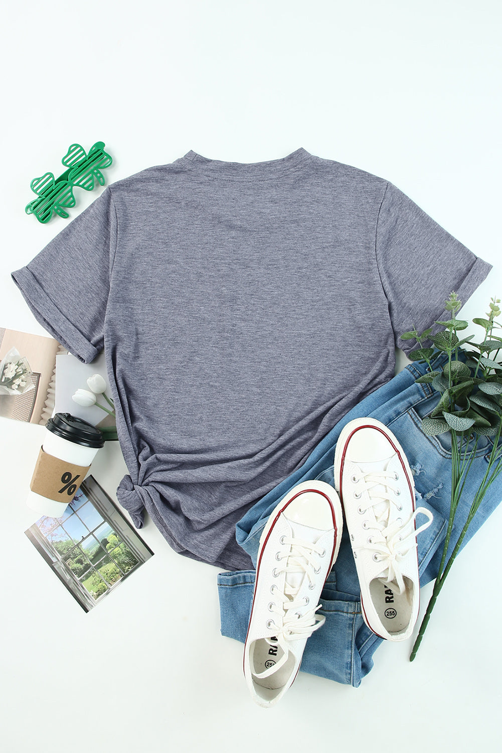 White Round Neck Rolled Sleeve Plus Size T-shirt