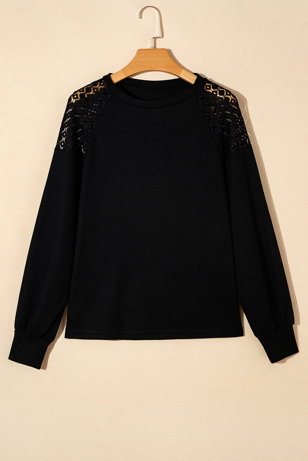 Apricot Pink Plus Size Contrast Lace Sleeve Textured Knit Top