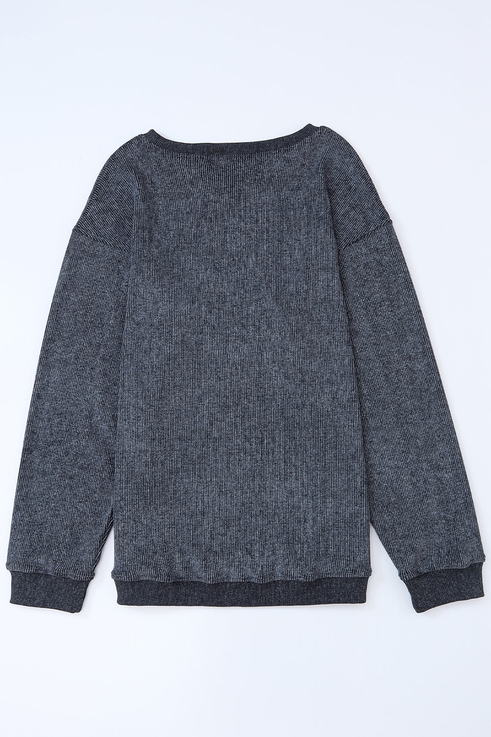 Black Plus Size Corded Round Neck Sweatshirt