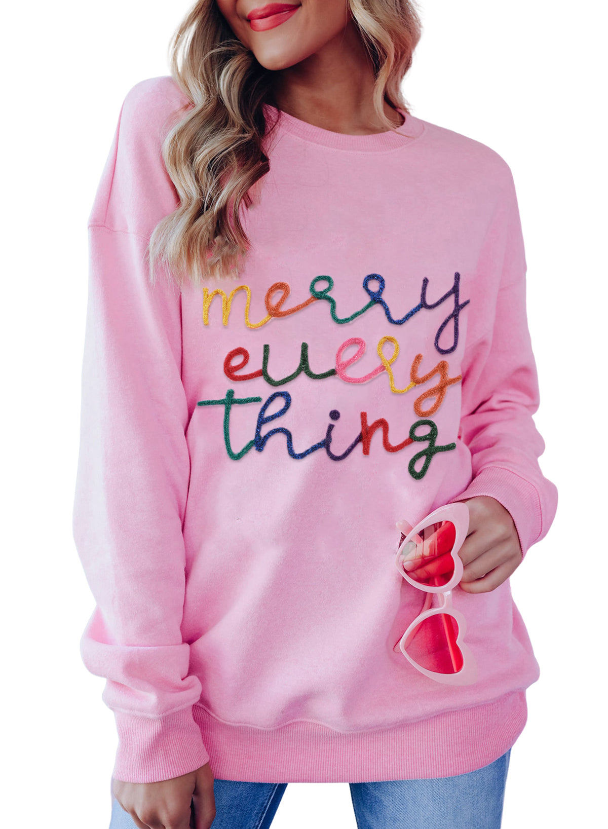 Black XOXO Glitter Print Round Neck Casual Sweater