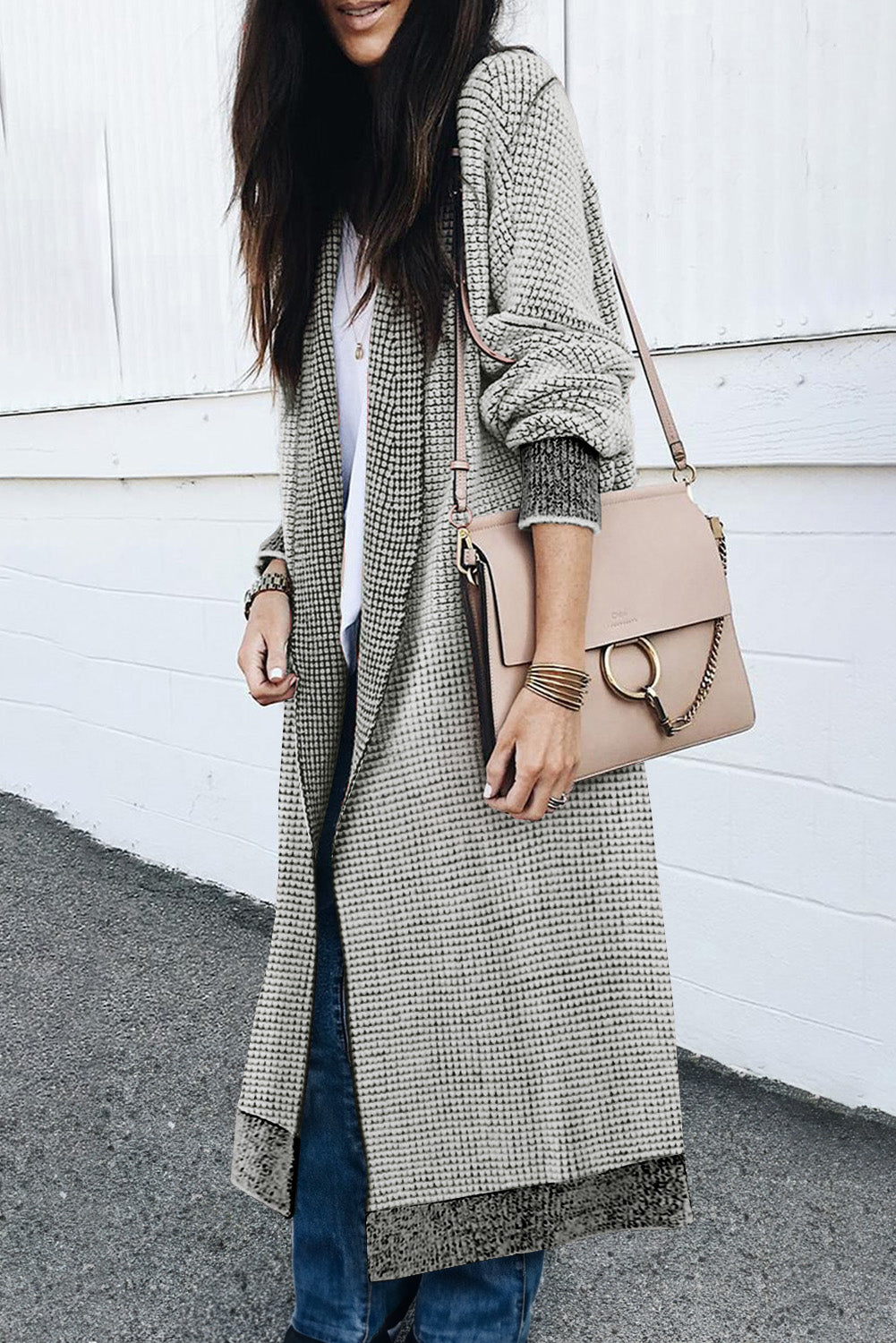 Apricot Chunky Waffle Knit Oversized Collar Cardigan