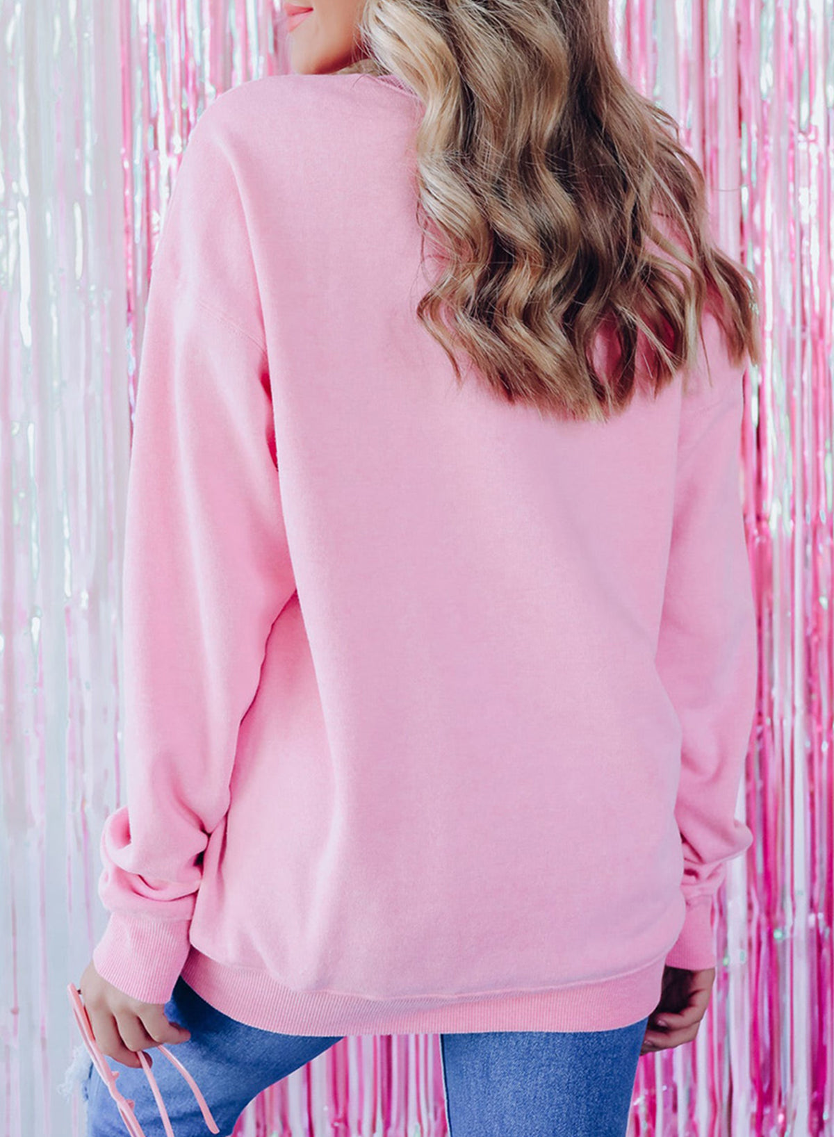 Black XOXO Glitter Print Round Neck Casual Sweater