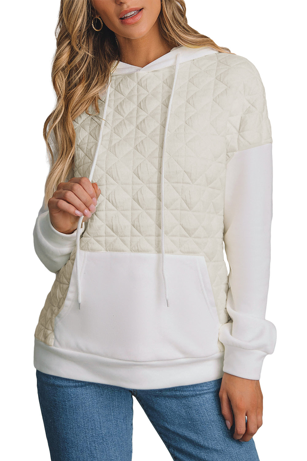 Parchment Quilted Patchwork Exposed Seam Hoodie