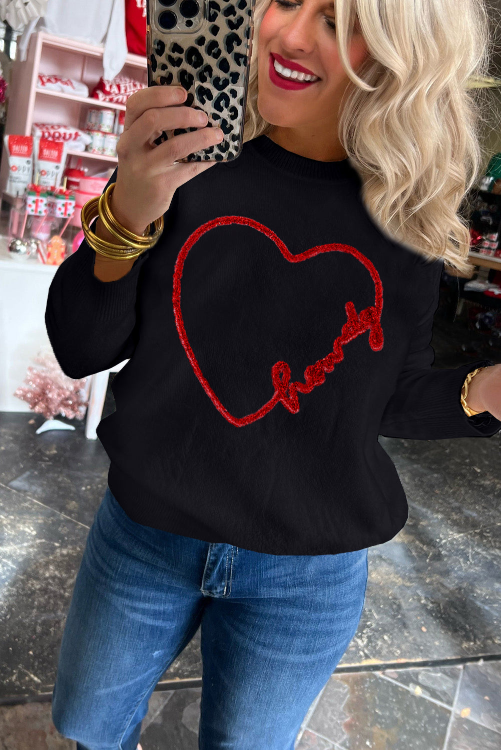 Black Plus Size Cheers Glitter Tinsel Short Sleeve Sweater