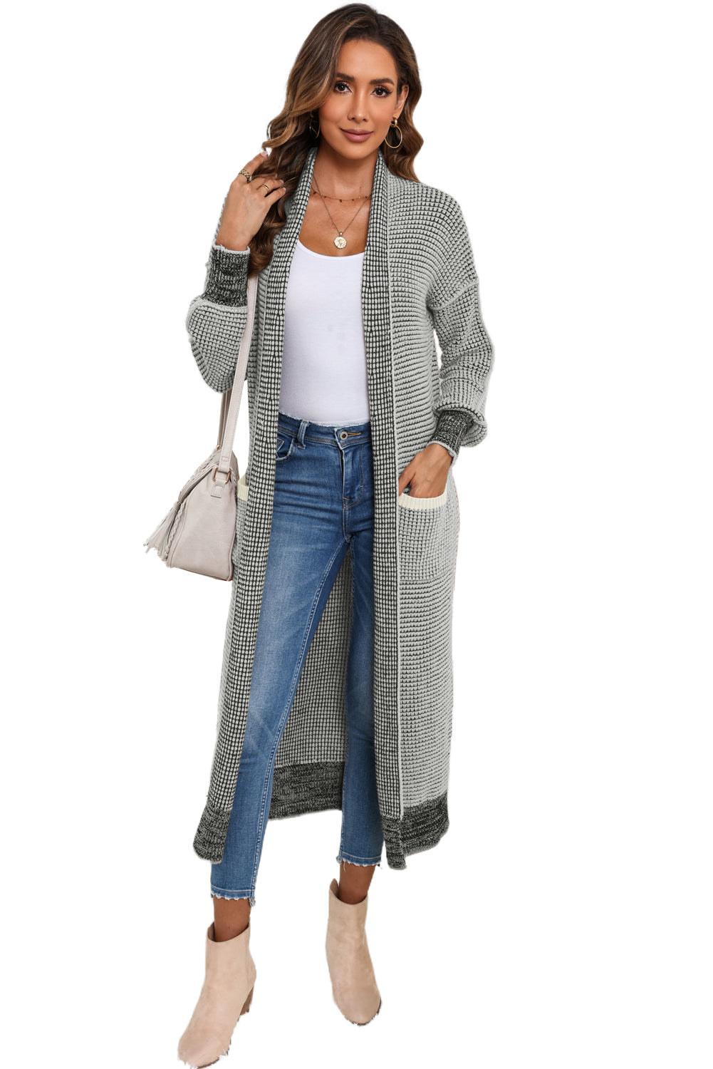 Apricot Chunky Waffle Knit Oversized Collar Cardigan