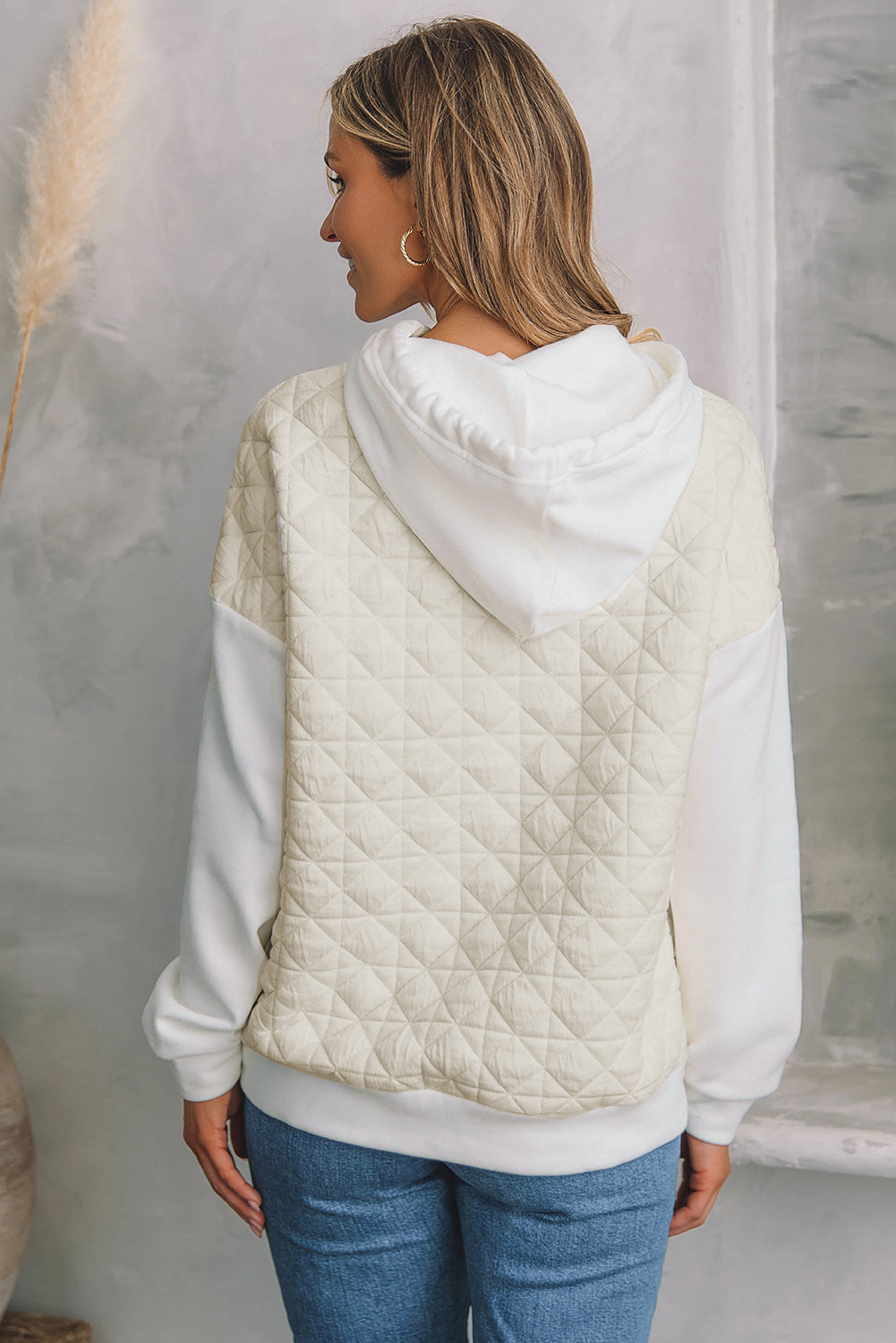 Parchment Quilted Patchwork Exposed Seam Hoodie