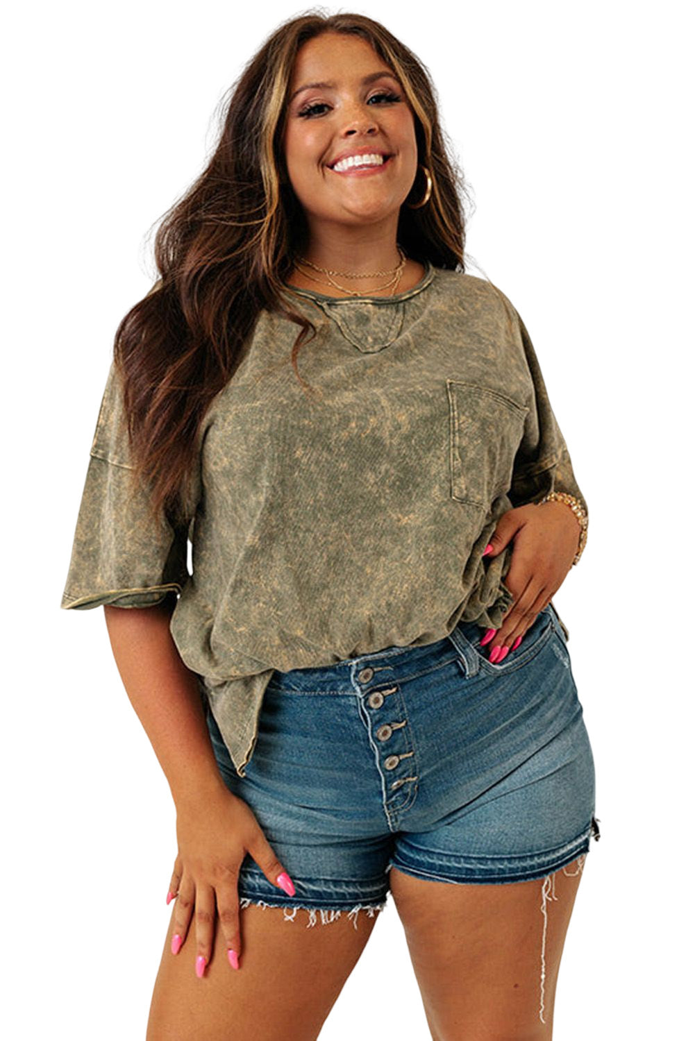 Plus Size Mineral Wash Seamed Short Sleeve T Shirt