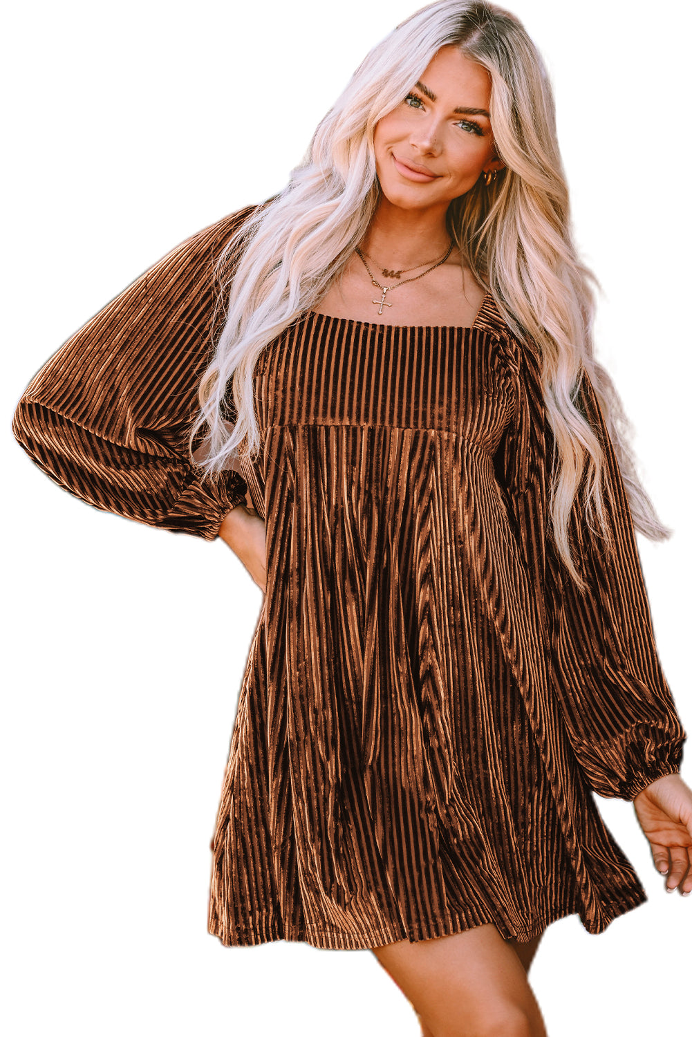 Chestnut Half Zip V Neck Ribbed Velvet Top