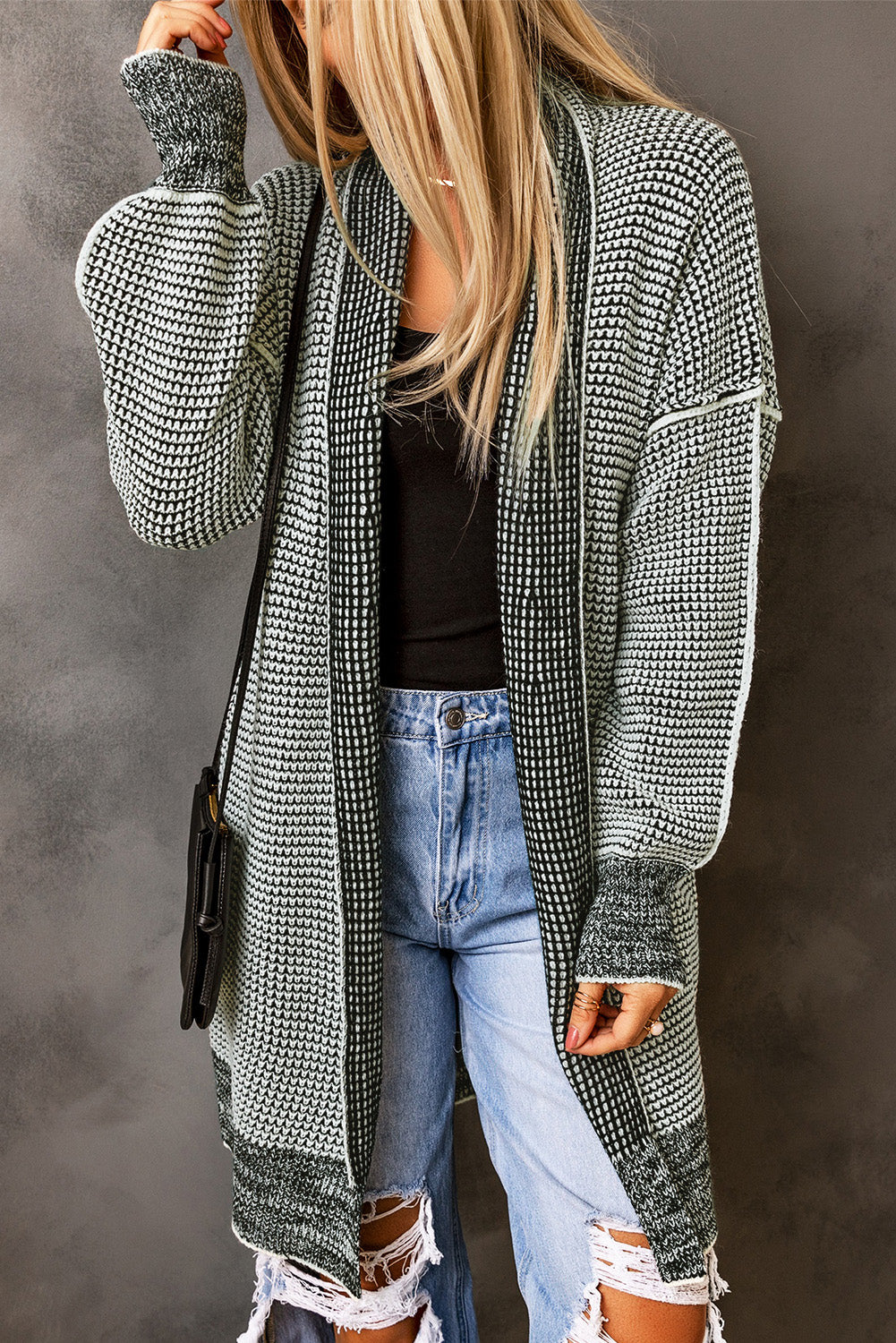 Apricot Chunky Waffle Knit Oversized Collar Cardigan