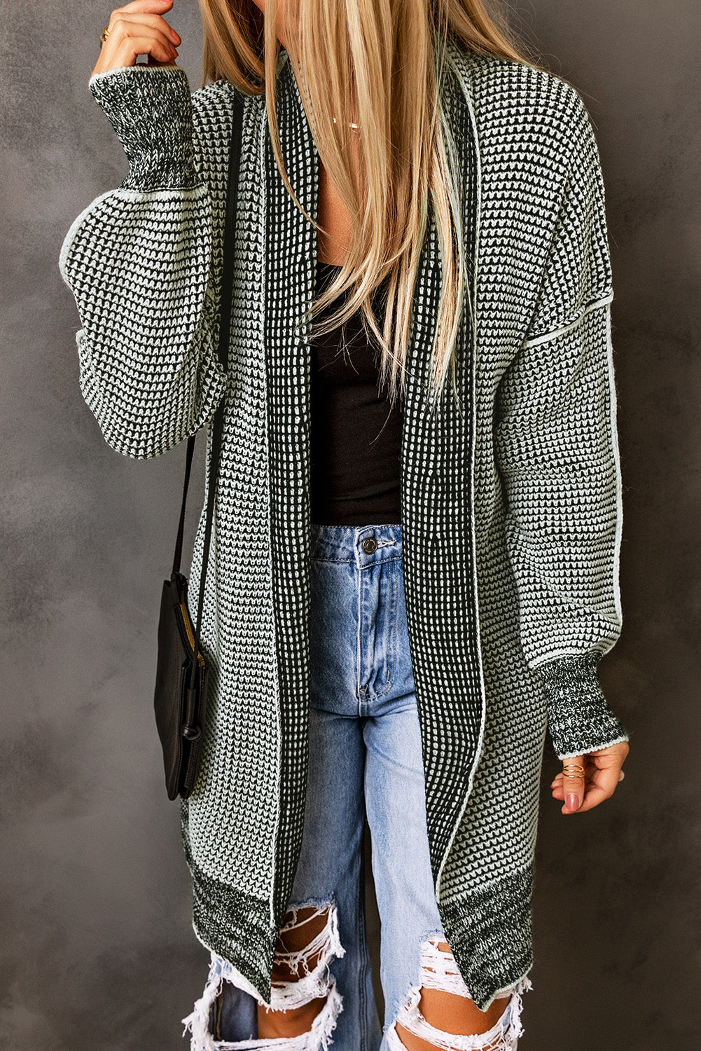 Apricot Chunky Waffle Knit Oversized Collar Cardigan