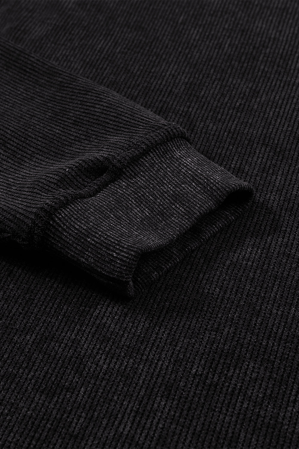 Black Plus Size Corded Round Neck Sweatshirt