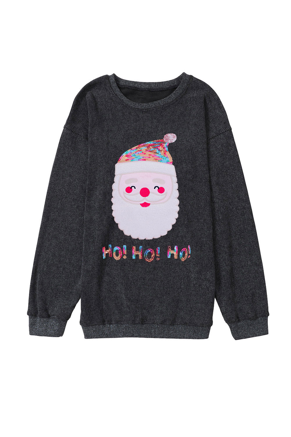 Black Plus Size Corded Round Neck Sweatshirt