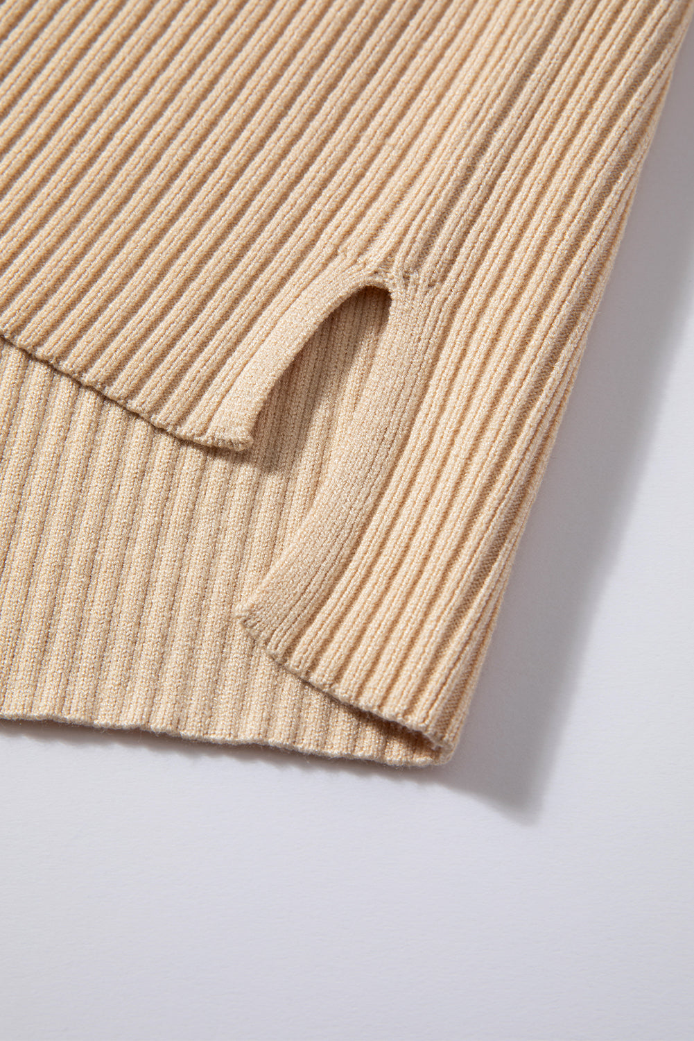 Oatmeal Patch Pocket Ribbed Knit Short Sleeve Sweater Dress