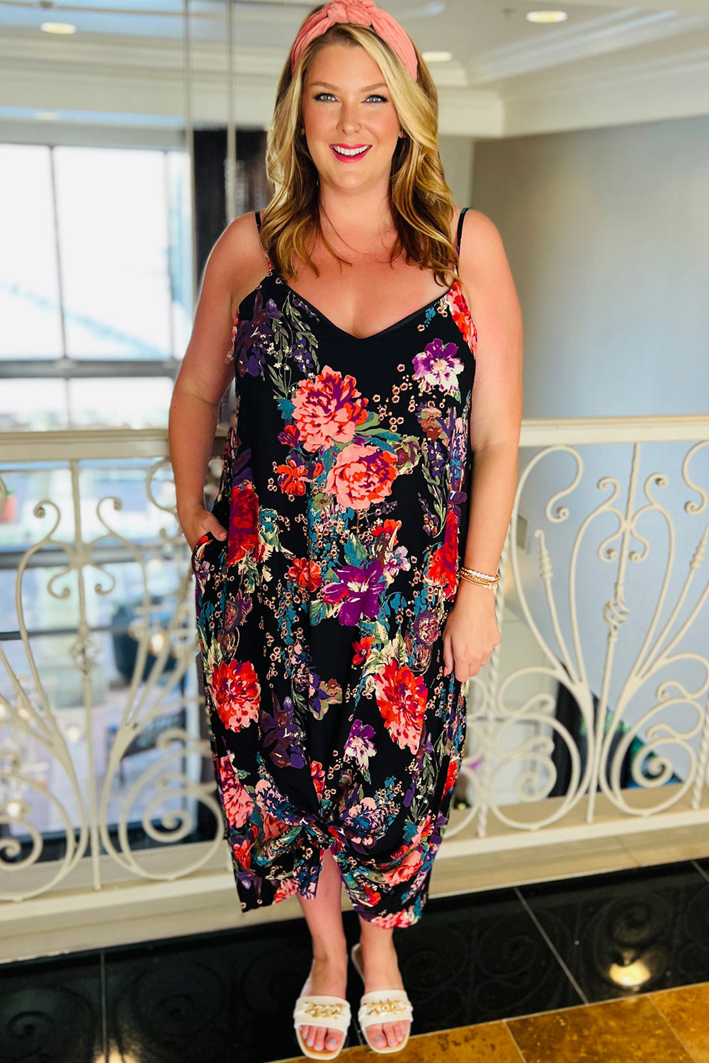 Plus Size Floral Print Thin Straps Maxi Dress