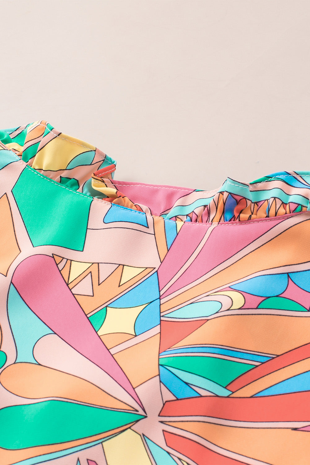 Multicolor Geometric Abstract Print Long Sleeve Shirt Dress