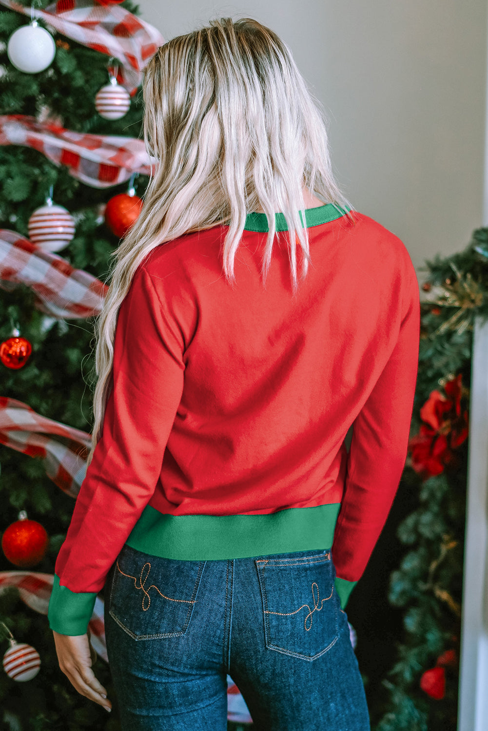 Black XOXO Glitter Print Round Neck Casual Sweater