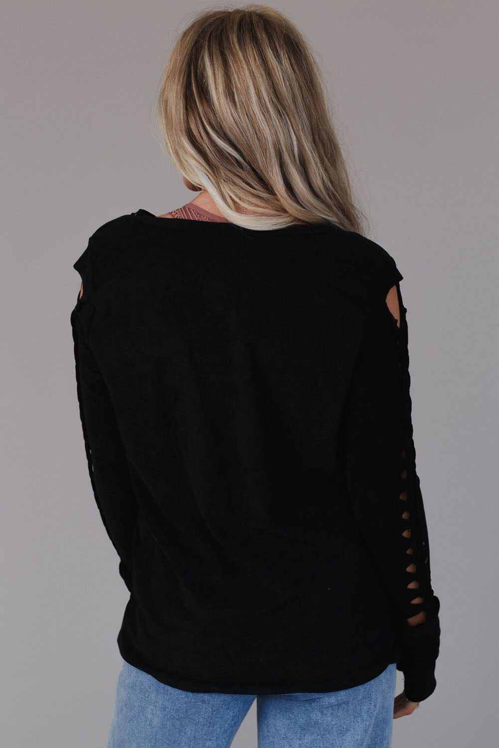 Braid Hollow-out Sleeves Knit Top