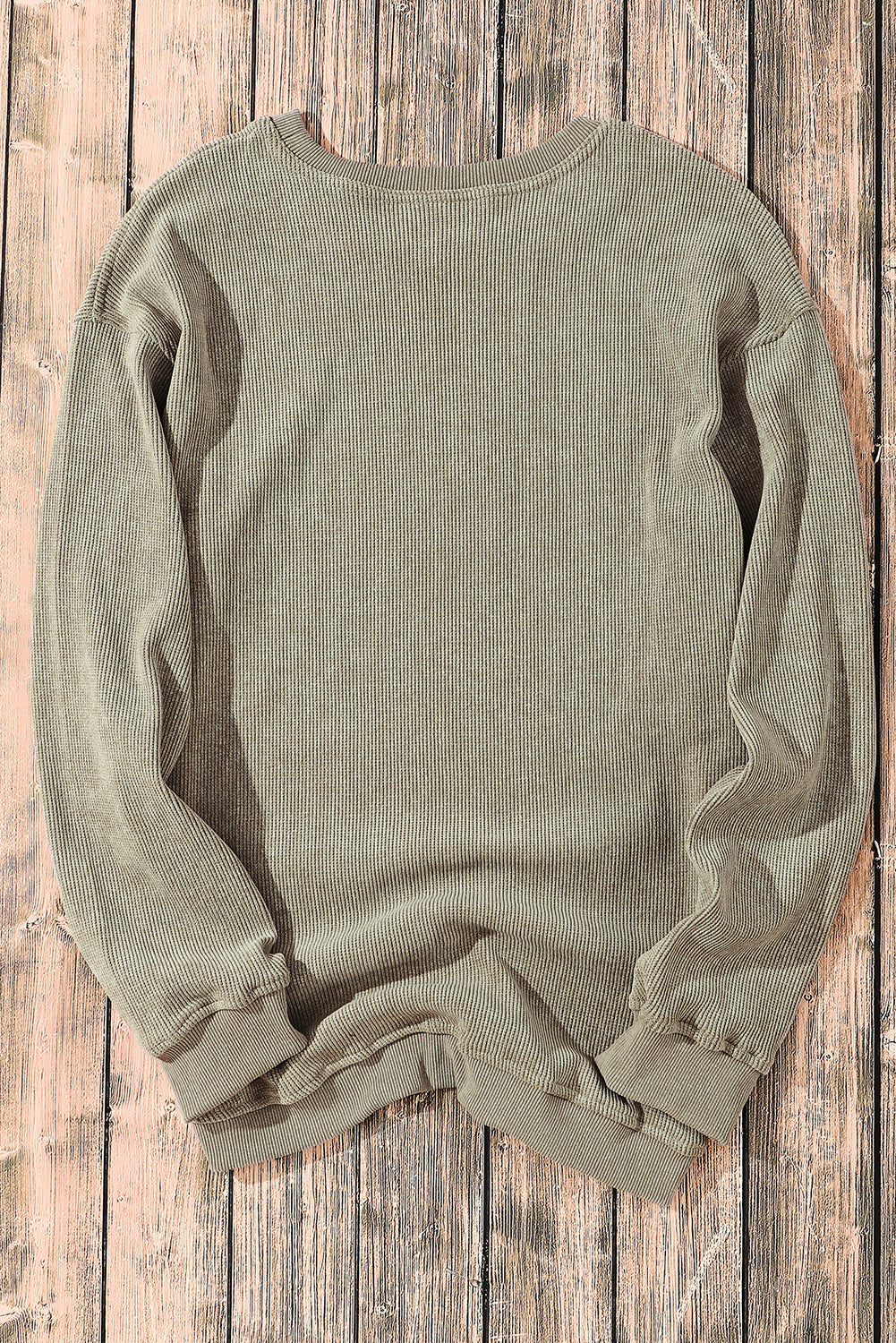 Black Plus Size Corded Round Neck Sweatshirt
