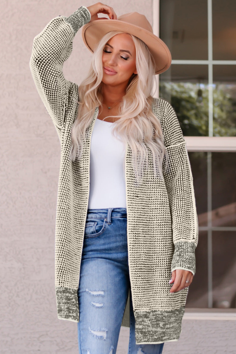 Apricot Chunky Waffle Knit Oversized Collar Cardigan