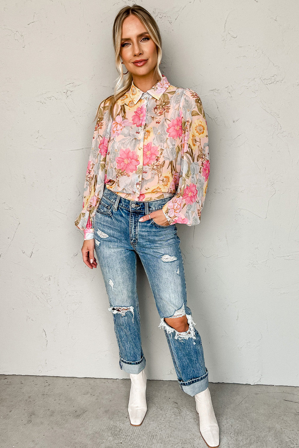 Floral Print Tassel Tie Short Sleeve Blouse