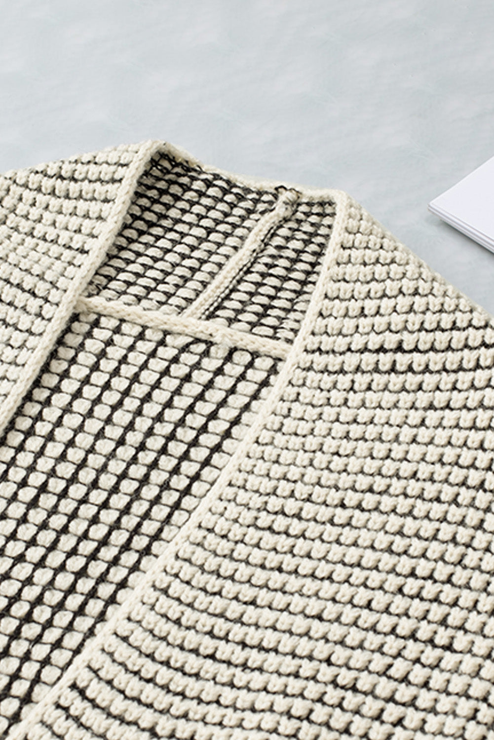 Apricot Chunky Waffle Knit Oversized Collar Cardigan