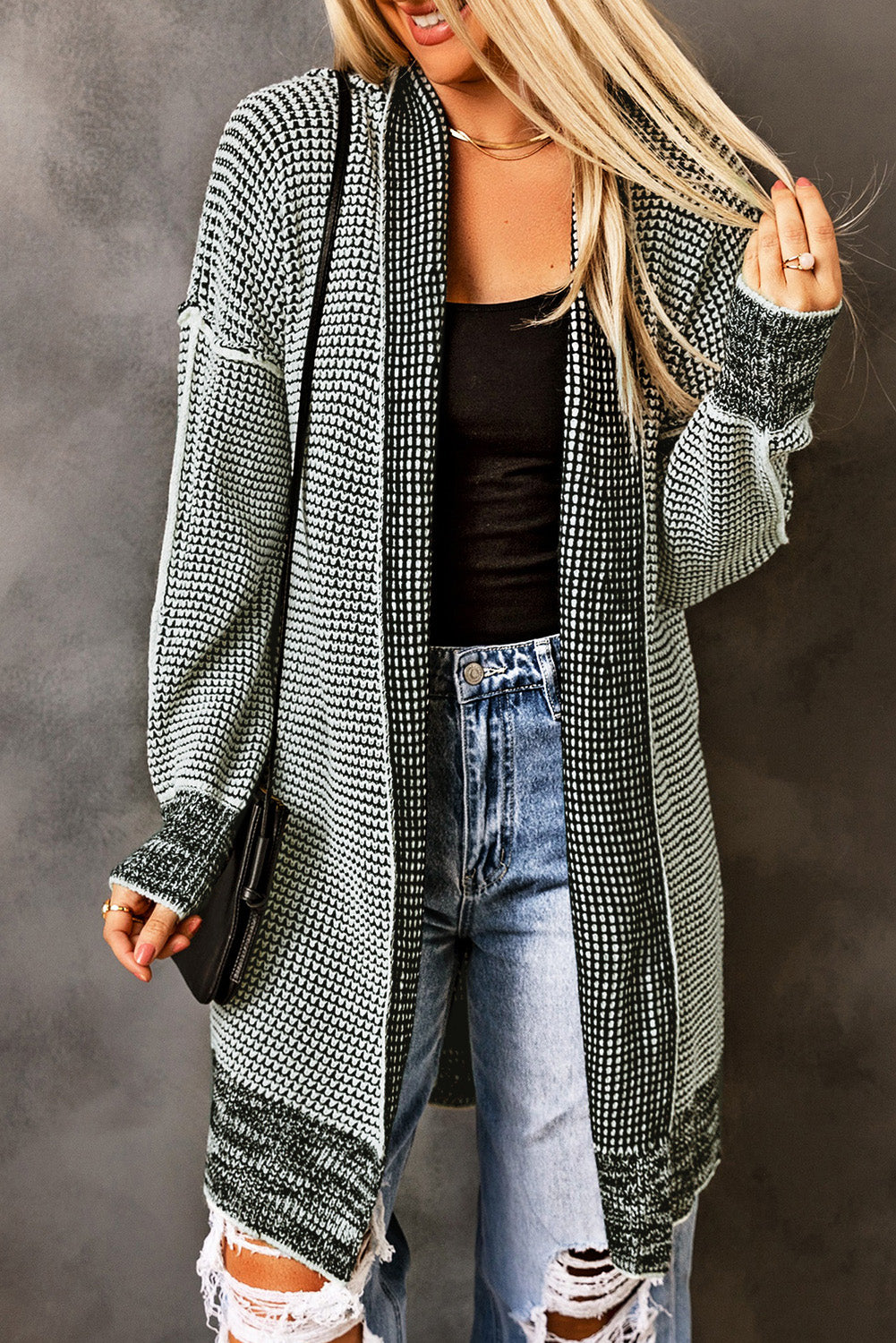 Apricot Chunky Waffle Knit Oversized Collar Cardigan