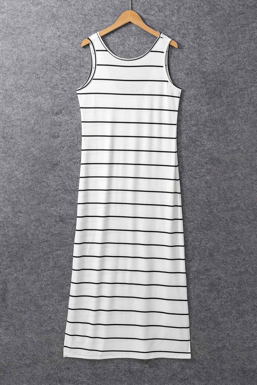 Black Striped Casual Slit Long Dress