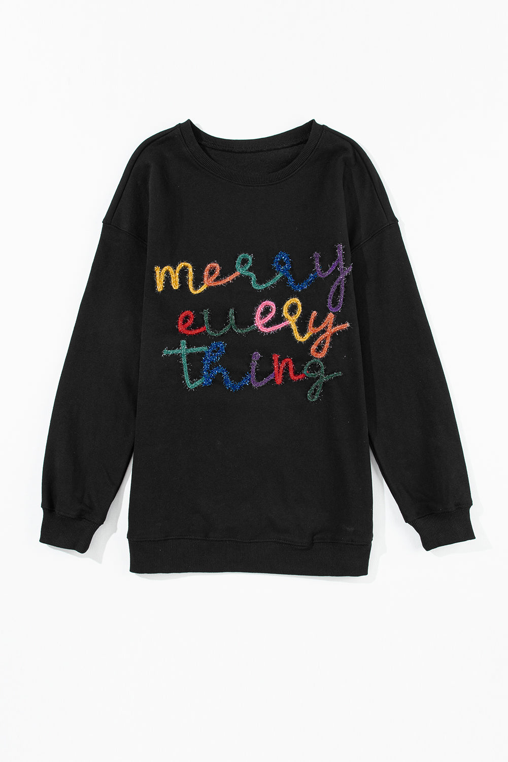 Black XOXO Glitter Print Round Neck Casual Sweater