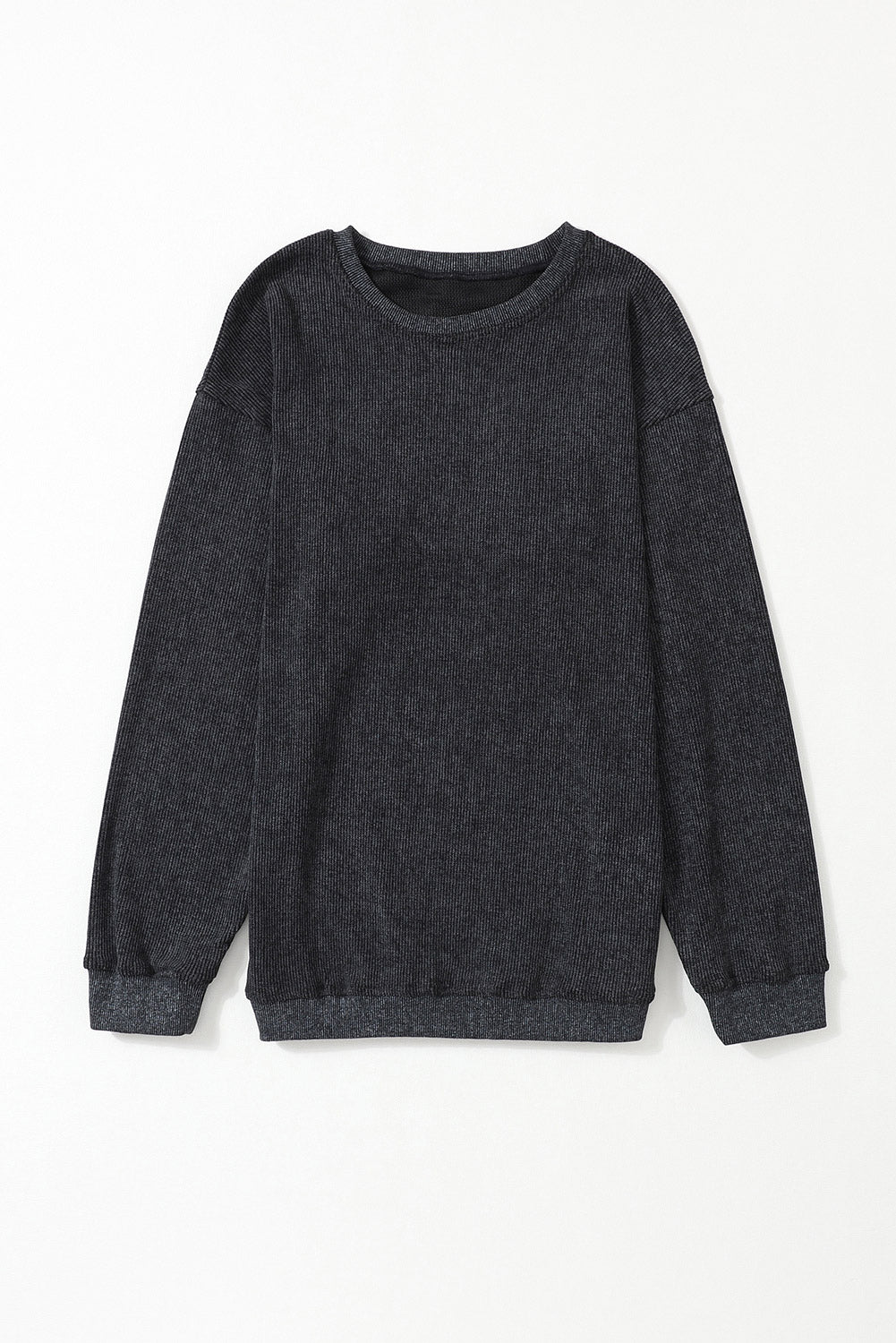 Black Plus Size Corded Round Neck Sweatshirt