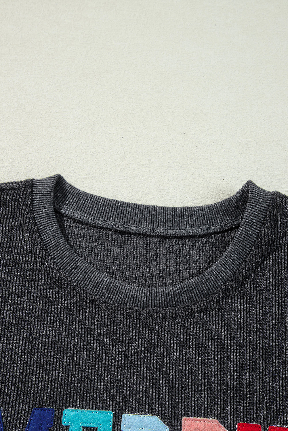 Black Plus Size Corded Round Neck Sweatshirt