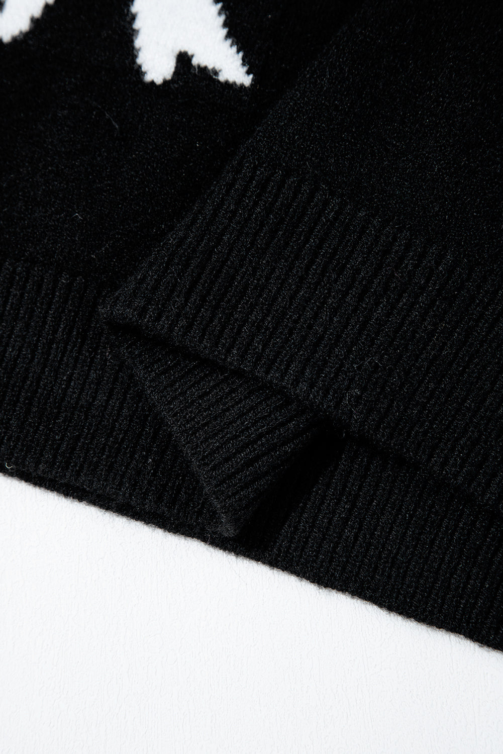 Black Bow Pattern Knit Short Sleeve Sweater
