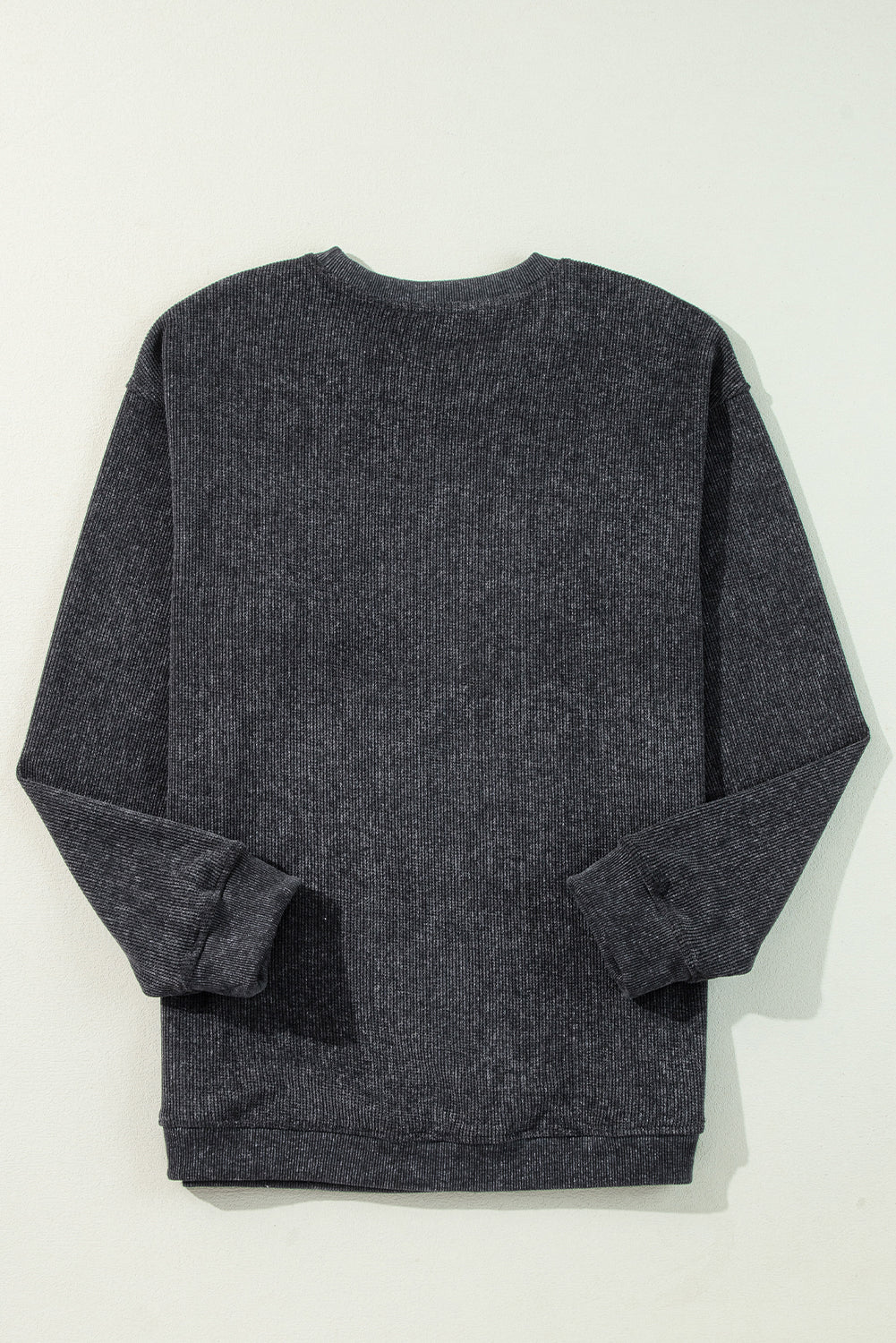 Black Plus Size Corded Round Neck Sweatshirt