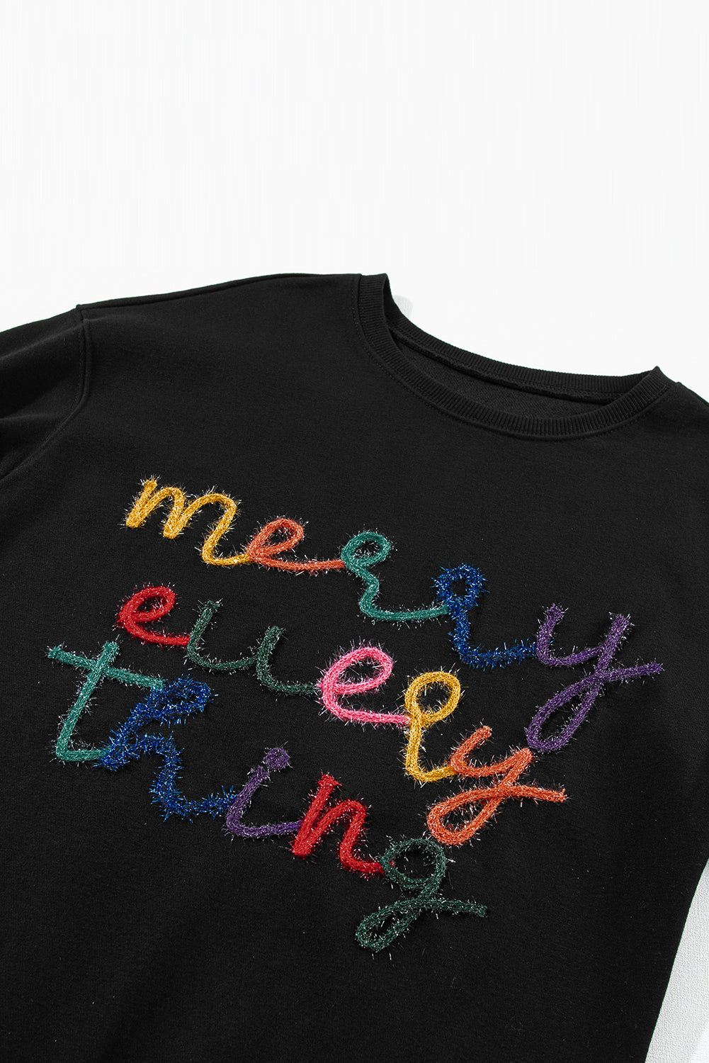 Black XOXO Glitter Print Round Neck Casual Sweater