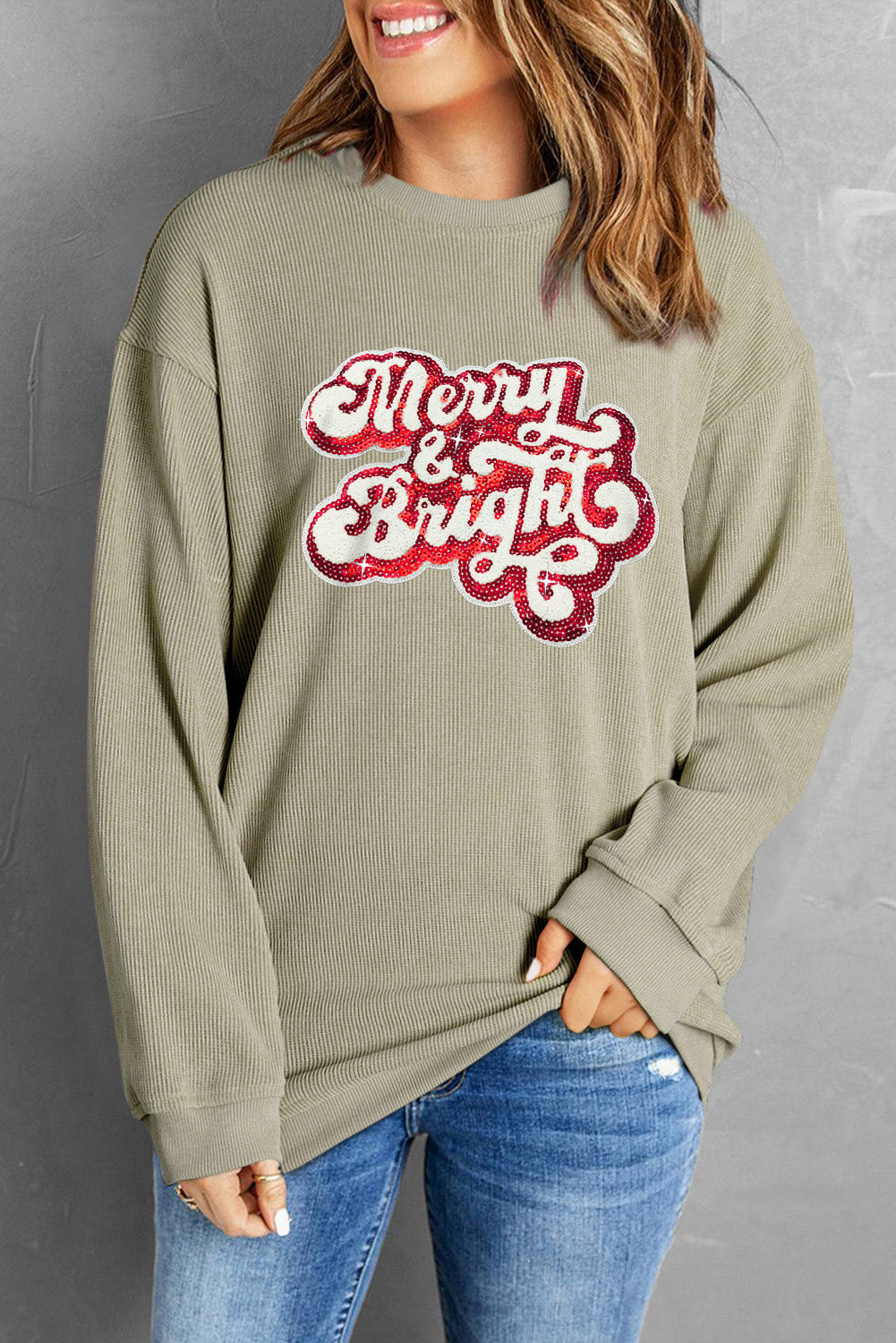 Black Plus Size Corded Round Neck Sweatshirt