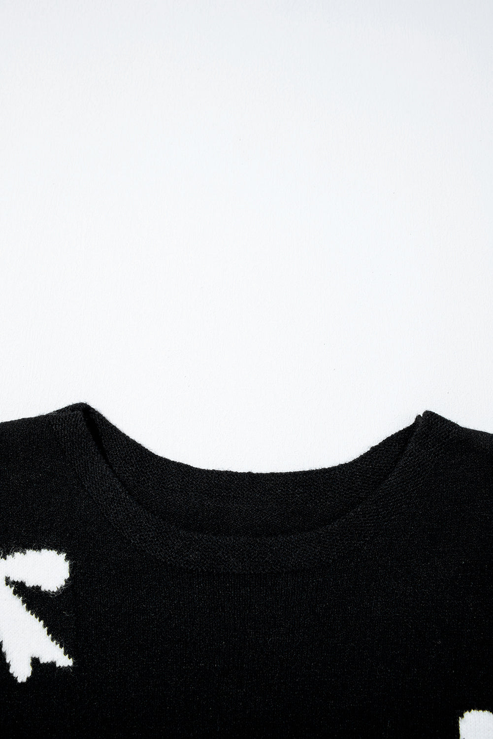 Black Bow Pattern Knit Short Sleeve Sweater