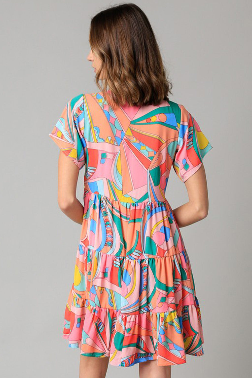 Multicolor Geometric Abstract Print Long Sleeve Shirt Dress