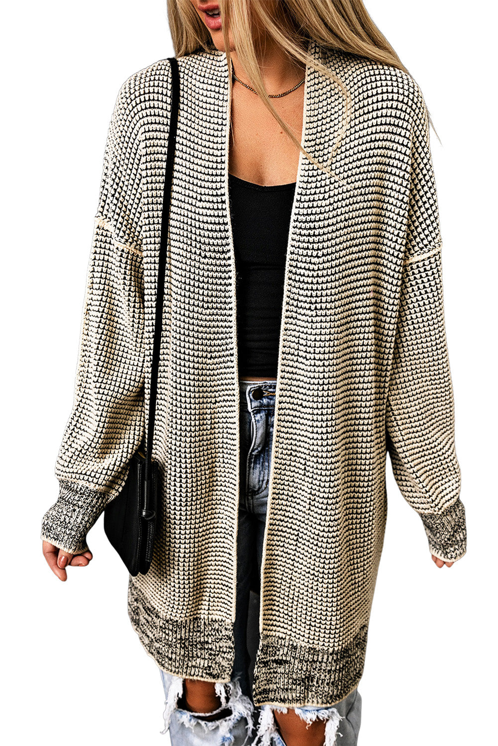 Apricot Chunky Waffle Knit Oversized Collar Cardigan