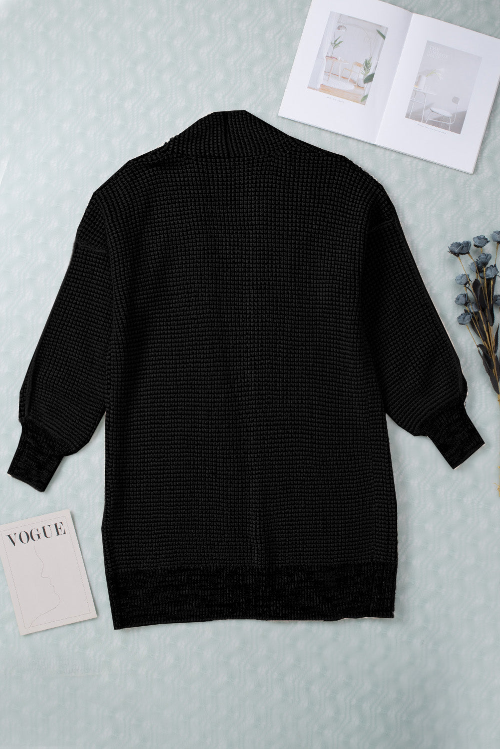 Apricot Chunky Waffle Knit Oversized Collar Cardigan