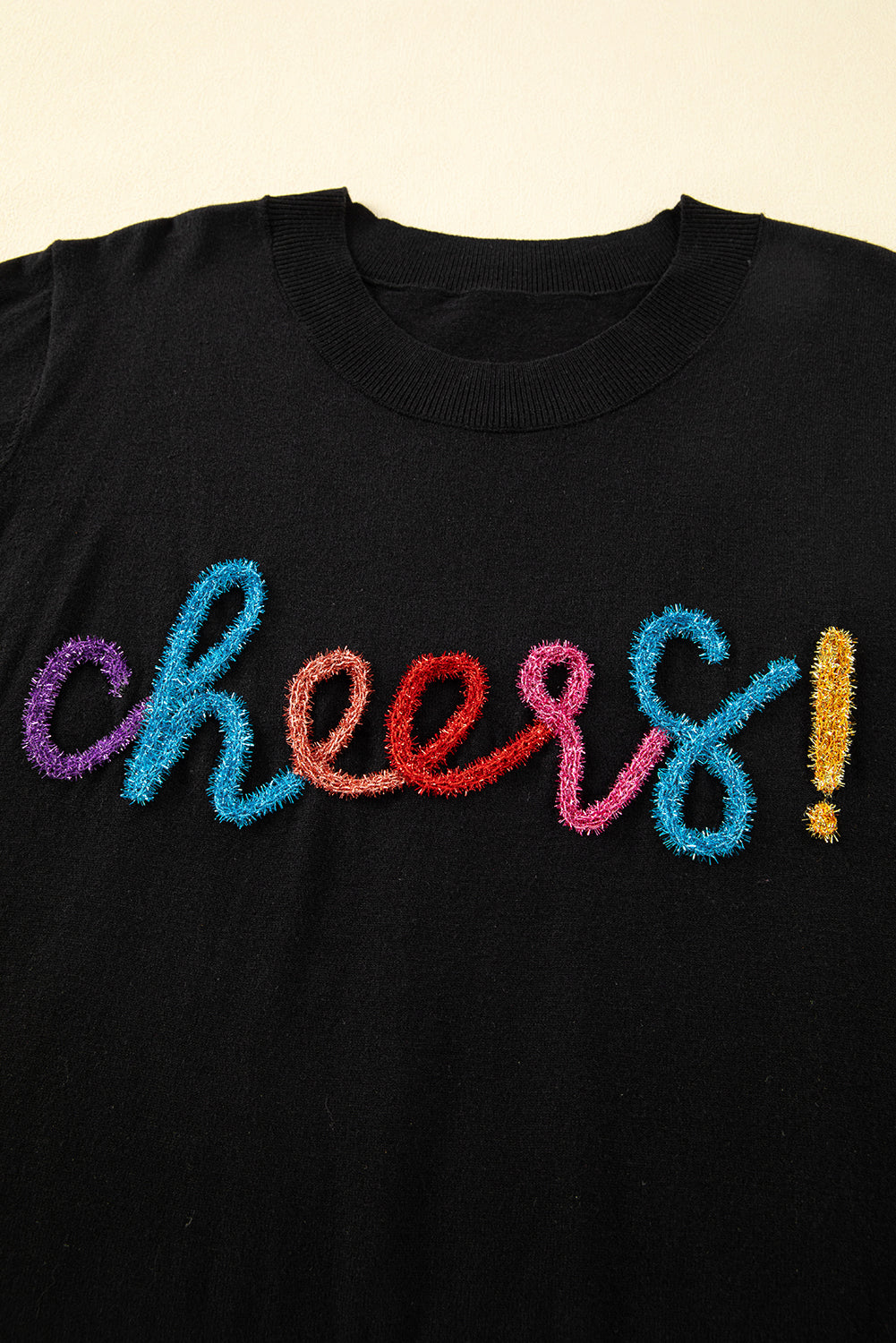Black XOXO Glitter Print Round Neck Casual Sweater