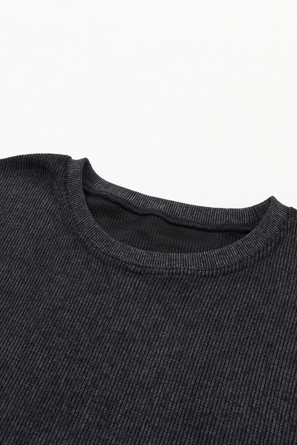 Black Plus Size Corded Round Neck Sweatshirt